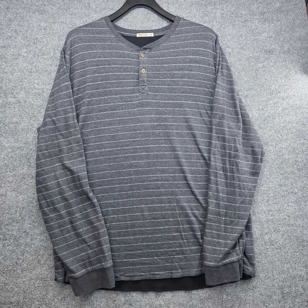 Marine‎ Layer Mens XXL Gray Striped Long Sleeve Henley Shirt Rayon Blend